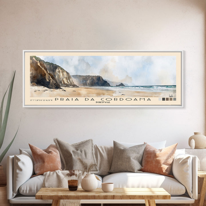 Praia da Cordoama, Portugal Watercolor Beach Print, Vacation Gift, Portugal Wall Art, Beach Painting, Beach Decor, Beach Painting