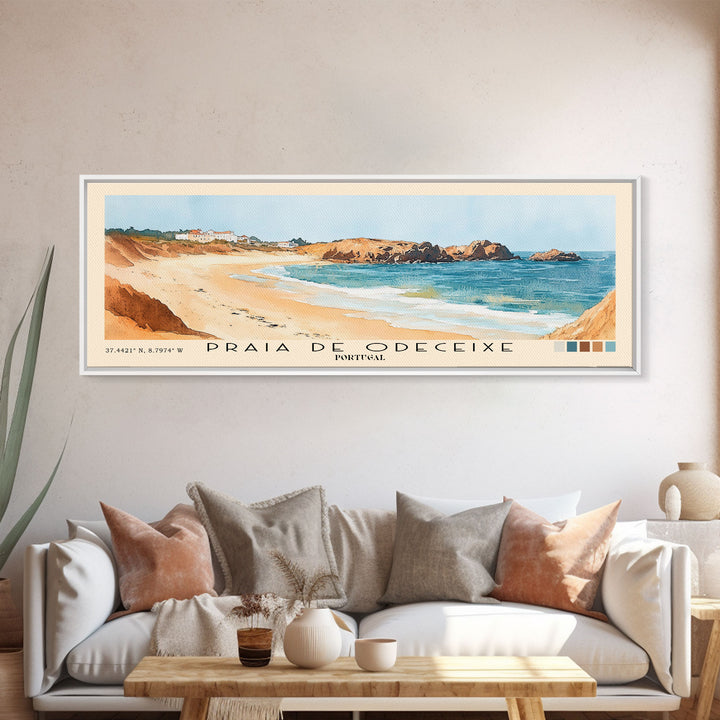 Praia de Odeceixe, Portugal Watercolor Print, Vacation Gift, Portugal Wall Art, Beach Painting, Beach Decor, Large Wall Art, Wood Frame Art
