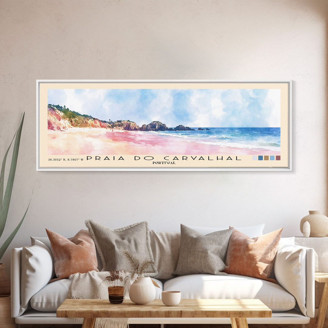 Praia do Carvalhal, Portugal Watercolor Print, Vacation Gift, Portugal Wall Art, Beach Painting, Beach Decor, Large Wall Art, Wood Frame Art