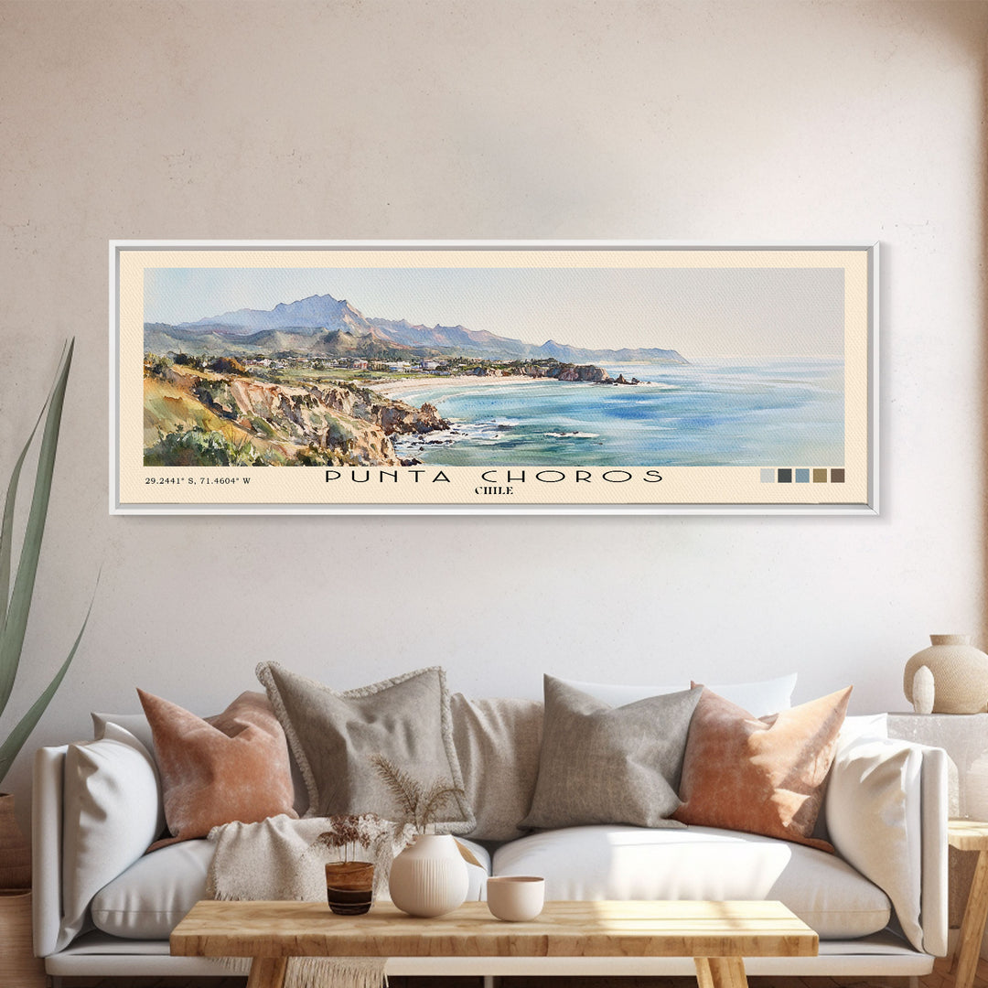 Punta Choros, Chile Watercolor Print, Vacation Gift, Chile Wall Art, Beach Painting, Beach Decor, Large Wall Art, Wood Frame Art