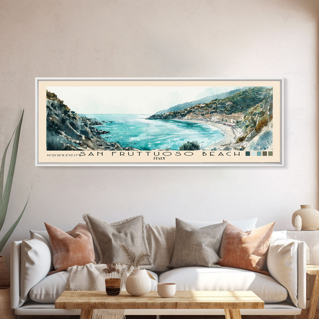 San Fruttuoso Beach, Italy Watercolor Print, Vacation Gift, Italy Wall Art, Vacation Wall Art, Vacatation Memories, Beach Decor, Beach Or Lakehouse Art