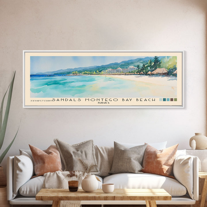 Sandals Montego Bay Beach, Jamaica Watercolor Print, Vacation Gift, Jamaica Wall Art, Vacation Wall Art, Vacatation Memories, Beach Decor, Beach Or Lakehouse Art