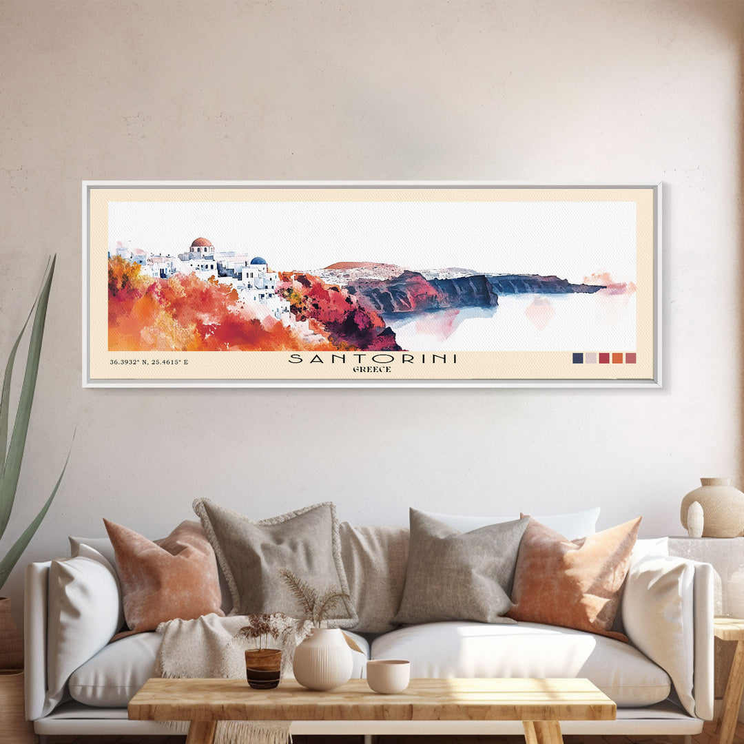 Santorini, Greece Watercolor Beach Print, Vacation Gift, Greece Wall Art, Beach Painting, Beach Decor, Beach Painting