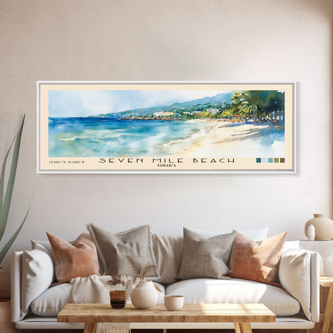 Seven Mile Beach, Jamaica Watercolor Print, Vacation Gift, Jamaica Wall Art, Vacation Wall Art, Vacatation Memories, Beach Decor, Beach Or Lakehouse Art