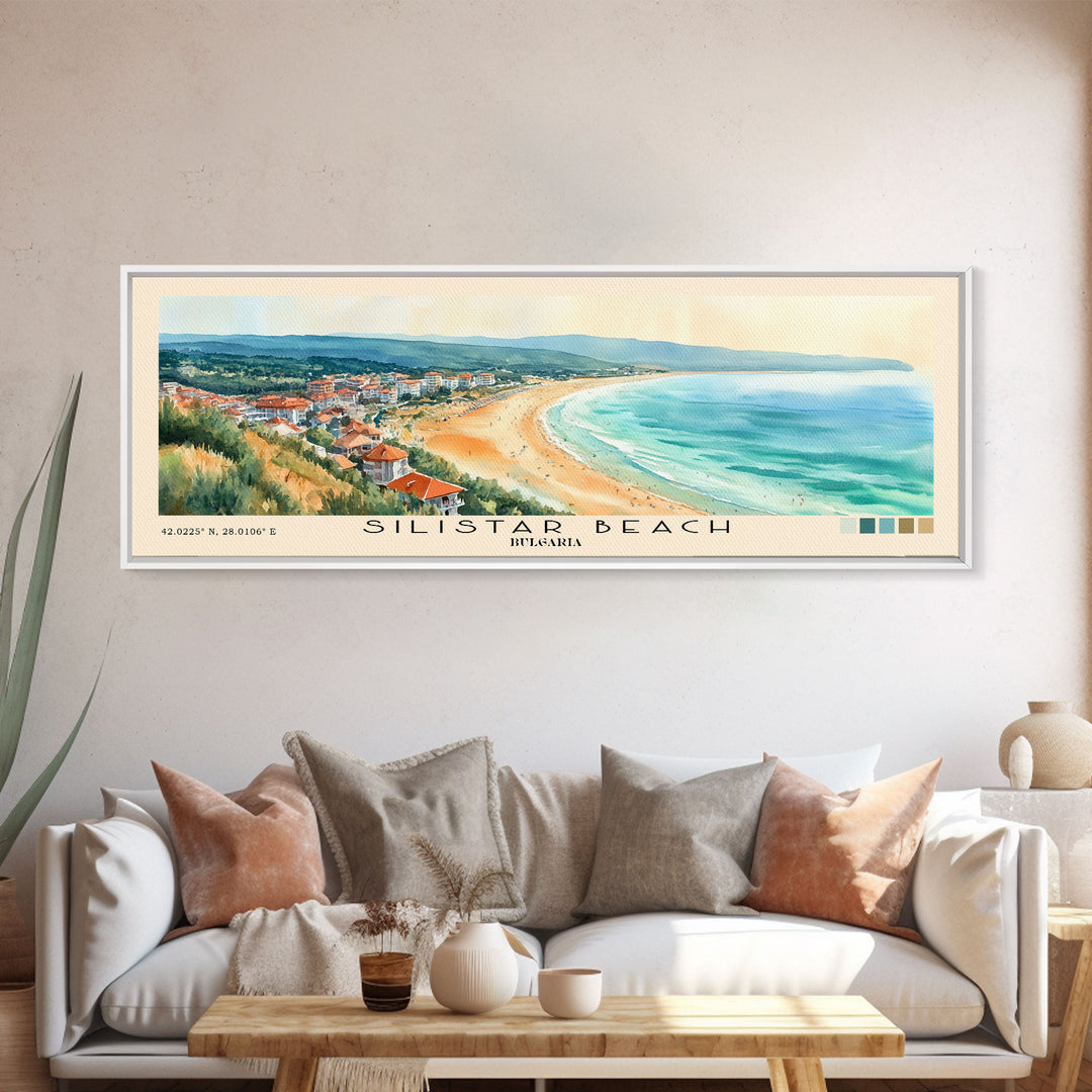 Silistar Beach, Bulgaria Watercolor Beach Print, Vacation Gift, Bulgaria Wall Art, Framed Canvas Print, Framed Beach Painting