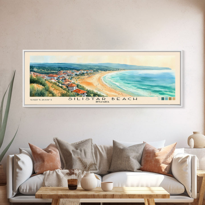Silistar Beach, Bulgaria Watercolor Beach Print, Vacation Gift, Bulgaria Wall Art, Framed Canvas Print, Framed Beach Painting