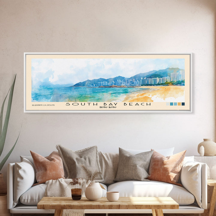 South Bay Beach, Hong Kong Watercolor Print, Vacation Gift, Hong Kong Wall Art, Beach Painting, Beach Decor, Beach Or Lakehouse Art