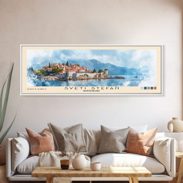Sveti Stefan, Montenegro Watercolor Print, Vacation Gift, Montenegro Wall Art, Vacation Wall Art, Vacatation Memories, Beach Decor, Beach Or Lakehouse Art