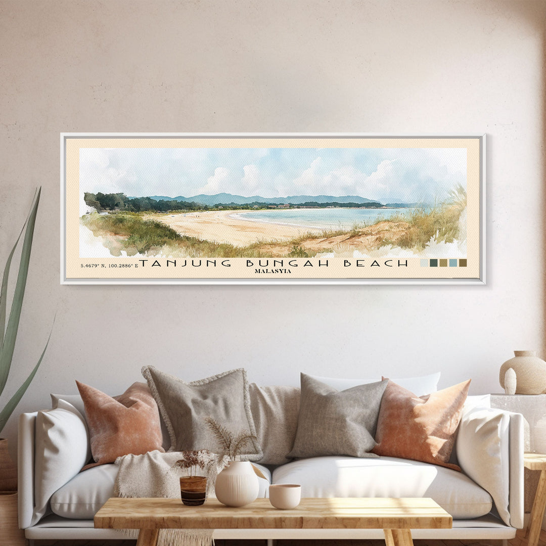 Tanjung Bungah Beach, Malasyia Watercolor Print, Vacation Gift, Malasyia Wall Art, Beach Painting, Beach Decor, Beach Or Lakehouse Art