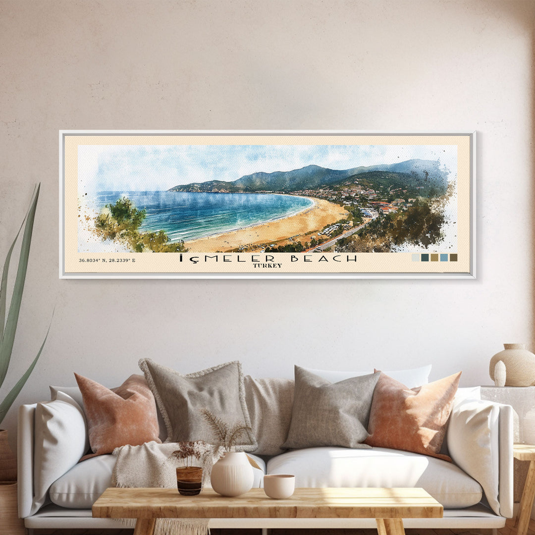 İçmeler Beach, Turkey Watercolor Beach Print, Vacation Gift, Turkey Wall Art, Beach Painting, Beach Decor, Beach Painting