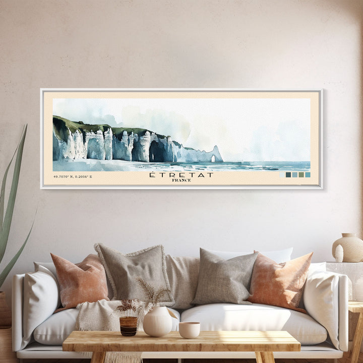 Étretat, France Watercolor Print, Vacation Gift, France Wall Art, Beach Painting, Beach Decor, Large Wall Art, Wood Frame Art