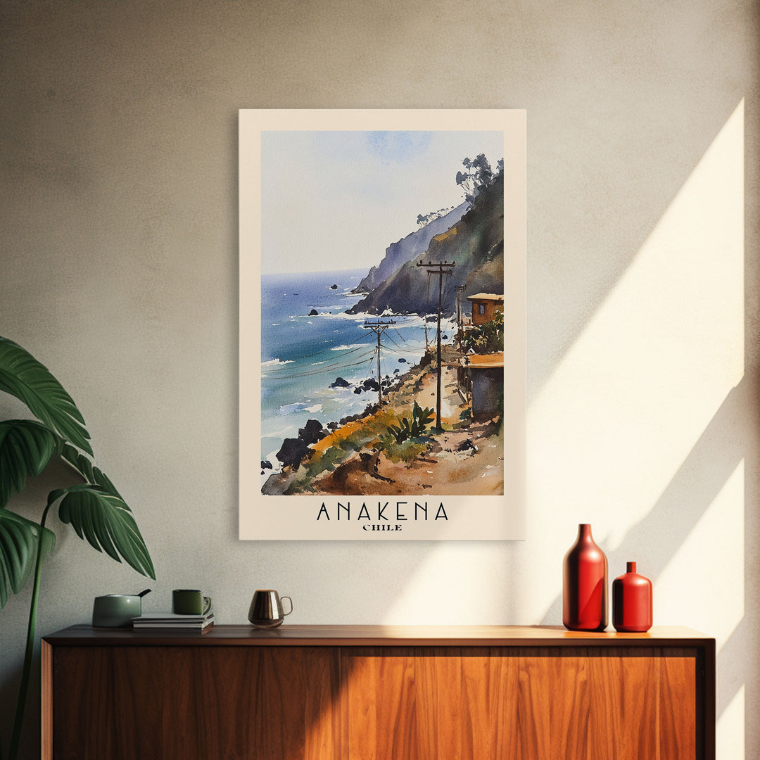 Anakena, Chile Watercolor Print, Vacation Gift, Chile Wall Art, Beach Painting, Beach Decor, Beach Or Lakehouse Art