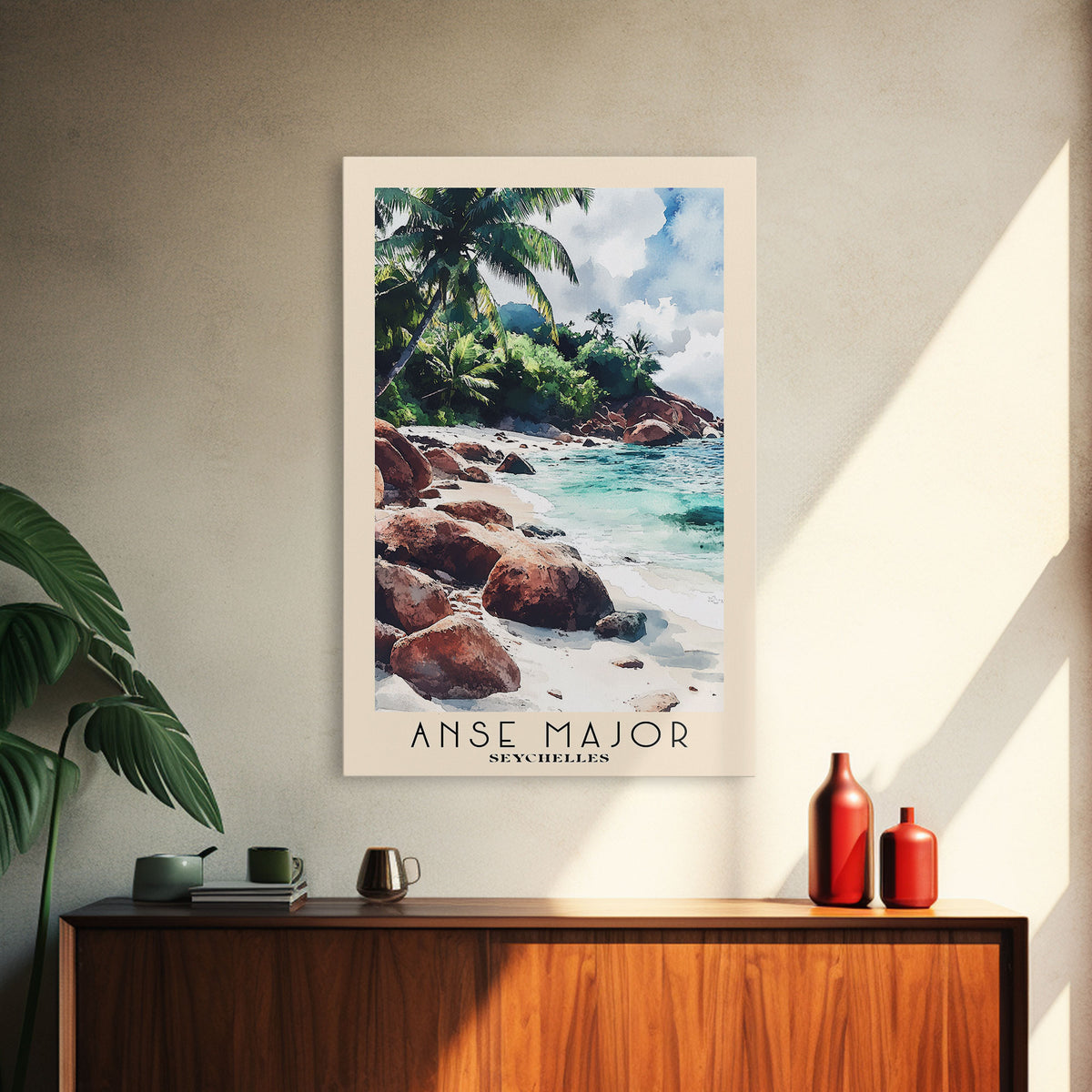Anse Major, Seychelles Watercolor Beach Print, Vacation Gift, Seychelles Wall Art, Beach Painting, Beach Decor, Beach Painting