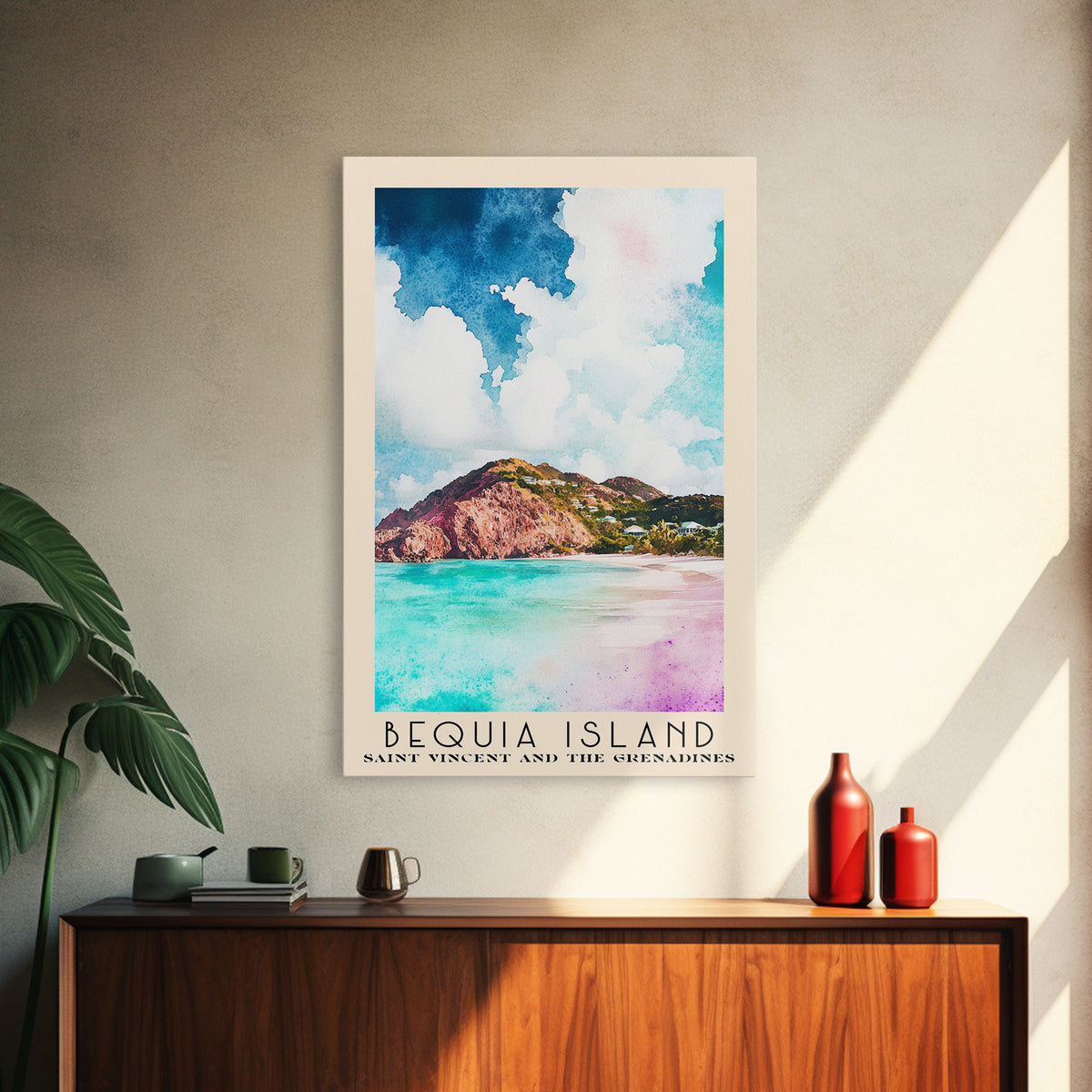 Bequia Island, Saint Vincent and the Grenadines Watercolor Beach Print, Vacation Gift, Saint Vincent and the Grenadines Wall Art, Beach Painting, Beach Decor, Beach Painting