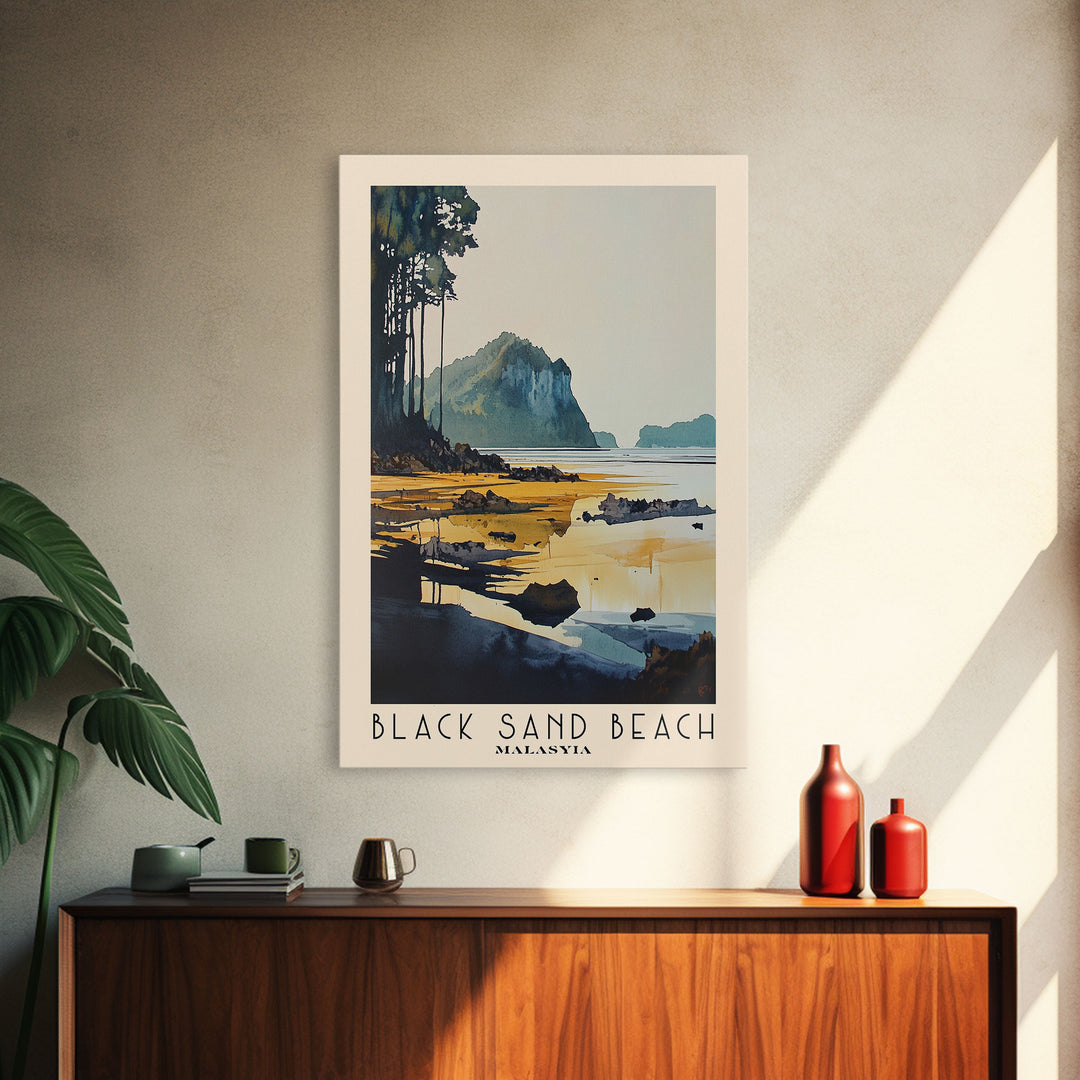 Black Sand Beach, Malasyia Watercolor Print, Vacation Gift, Malasyia Wall Art, Beach Painting, Beach Decor, Beach Or Lakehouse Art