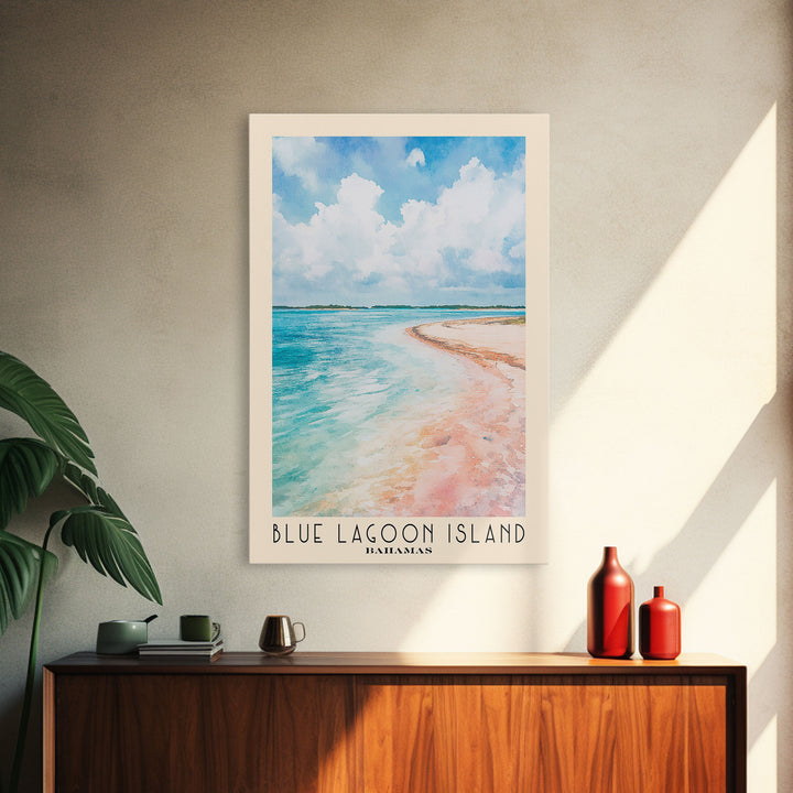 Blue Lagoon Island, Bahamas Watercolor Print, Vacation Gift, Bahamas Wall Art, Beach Painting, Beach Decor, Large Wall Art, Wood Frame Art