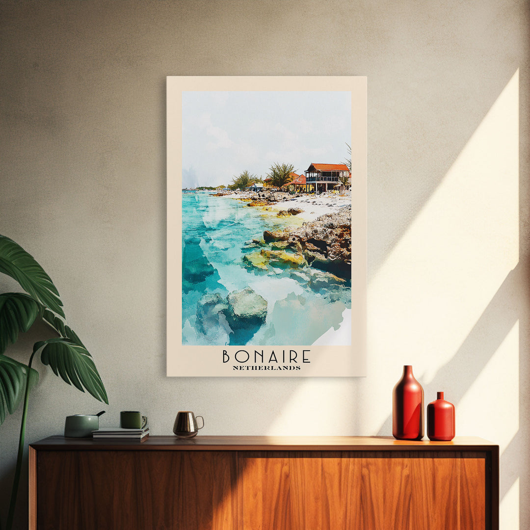Bonaire, Netherlands Watercolor Print, Vacation Gift, Netherlands Wall Art, Beach Painting, Beach Decor, Beach Or Lakehouse Art