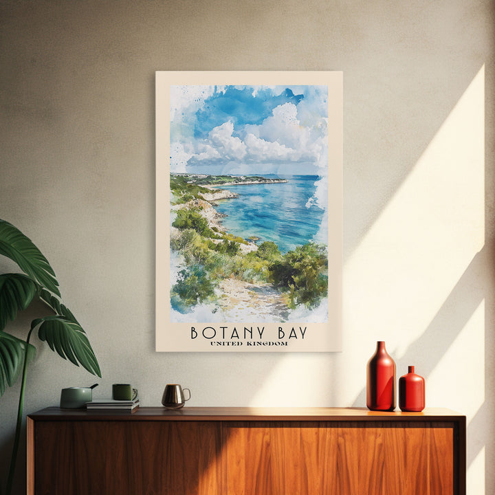 Botany Bay, United Kingdom Watercolor Print, Vacation Gift, United Kingdom Wall Art, Beach Painting, Beach Decor, Large Wall Art, Wood Frame Art