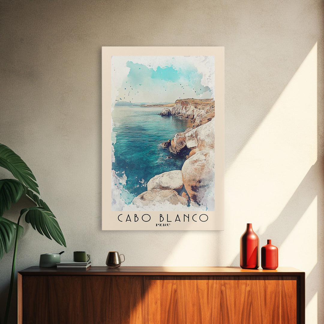 Cabo Blanco, Peru Watercolor Beach Print, Vacation Gift, Peru Wall Art, Beach Painting, Beach Decor, Beach Painting