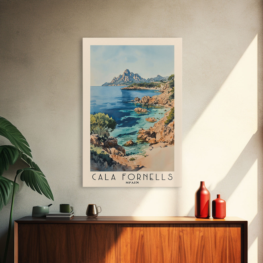 Cala Fornells, Spain Watercolor Print, Vacation Gift, Spain Wall Art, Beach Painting, Beach Decor, Beach Or Lakehouse Art