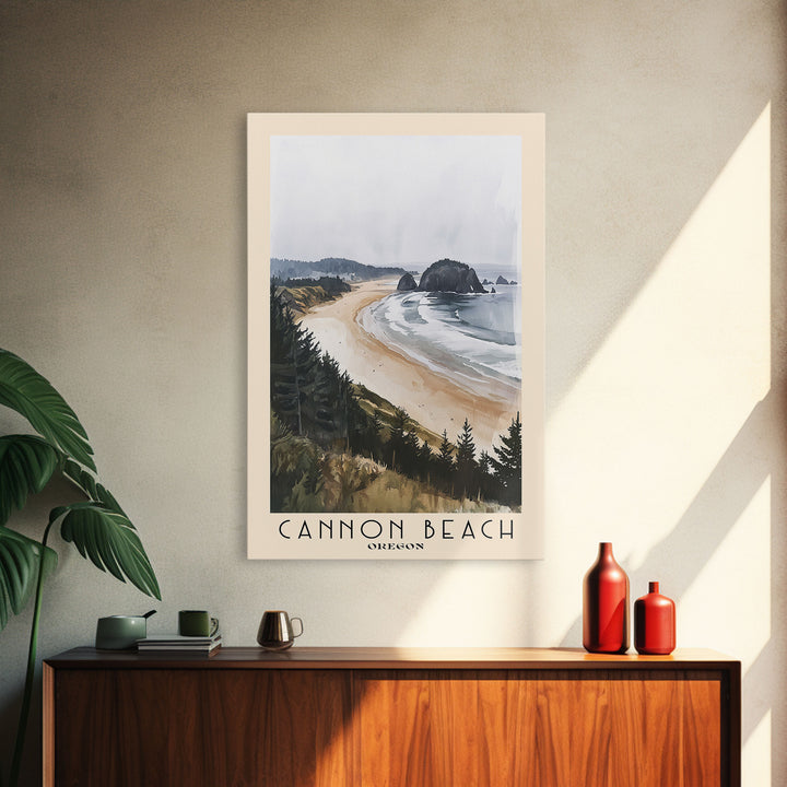 Cannon Beach, Oregon Watercolor Beach Print, Vacation Gift, Oregon Wall Art, Framed Canvas Print, Framed Beach Painting