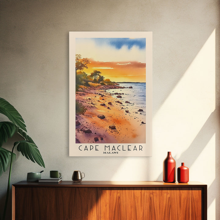 Cape Maclear, Malawi Watercolor Print, Vacation Gift, Malawi Wall Art, Beach Painting, Beach Decor, Large Wall Art, Wood Frame Art