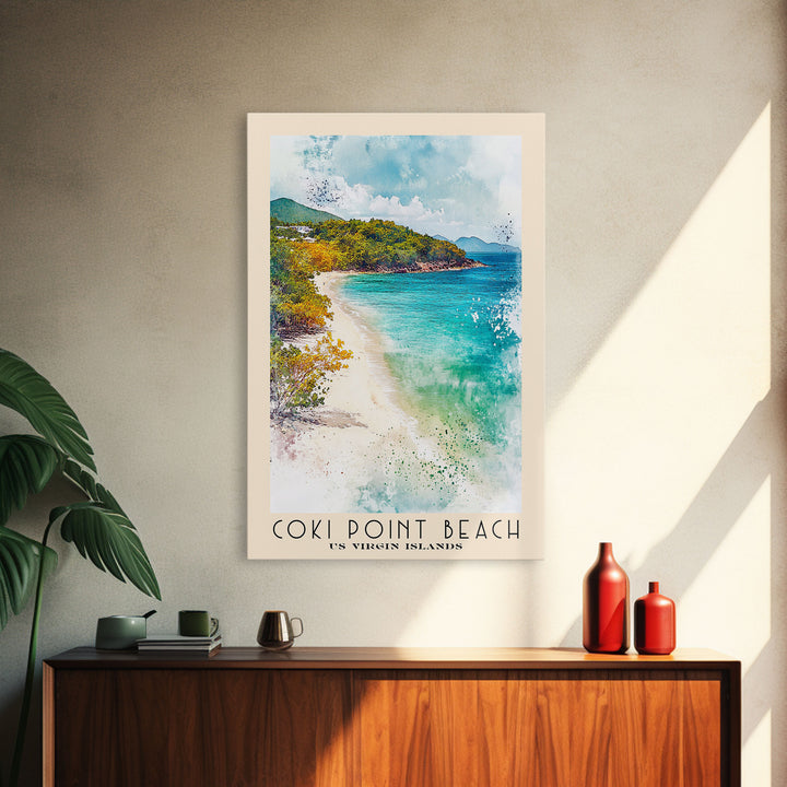Coki Point Beach, US Virgin islands Watercolor Print, Vacation Gift, US Virgin islands Wall Art, Vacation Wall Art, Vacatation Memories, Beach Decor, Beach Or Lakehouse Art