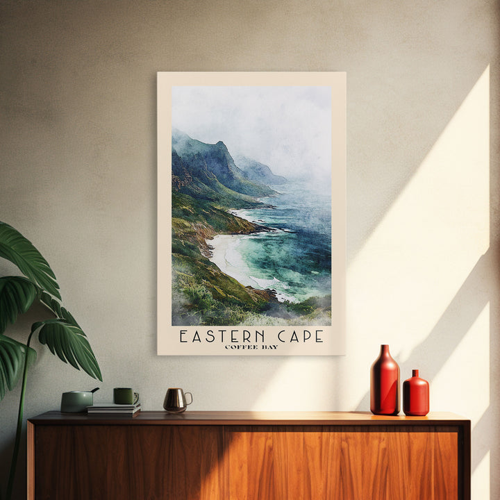 Eastern Cape, Coffee Bay Watercolor Print, Vacation Gift, Coffee Bay Wall Art, Beach Painting, Beach Decor, Large Wall Art, Wood Frame Art