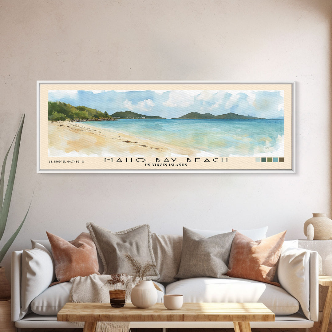 Maho Bay Beach, US Virgin islands Watercolor Print, Vacation Gift, US Virgin islands Wall Art, Beach Painting, Beach Decor, Beach Or Lakehouse Art