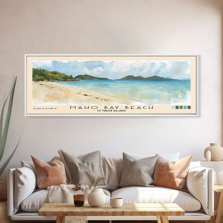 Maho Bay Beach, US Virgin islands Watercolor Print, Vacation Gift, US Virgin islands Wall Art, Beach Painting, Beach Decor, Beach Or Lakehouse Art