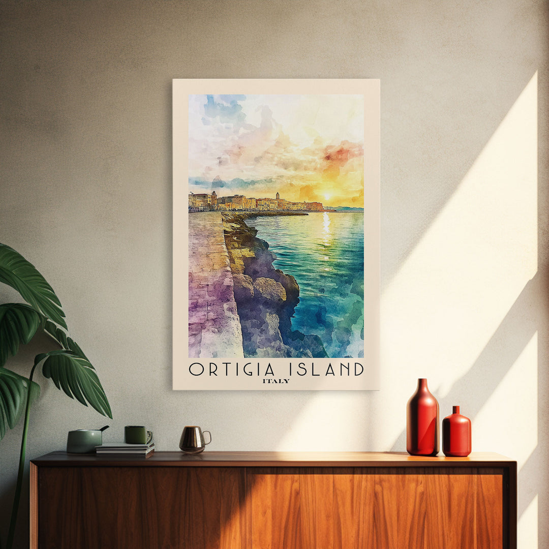 Ortigia Island, Italy Watercolor Print, Vacation Gift, Italy Wall Art, Beach Painting, Beach Decor, Large Wall Art, Wood Frame Art