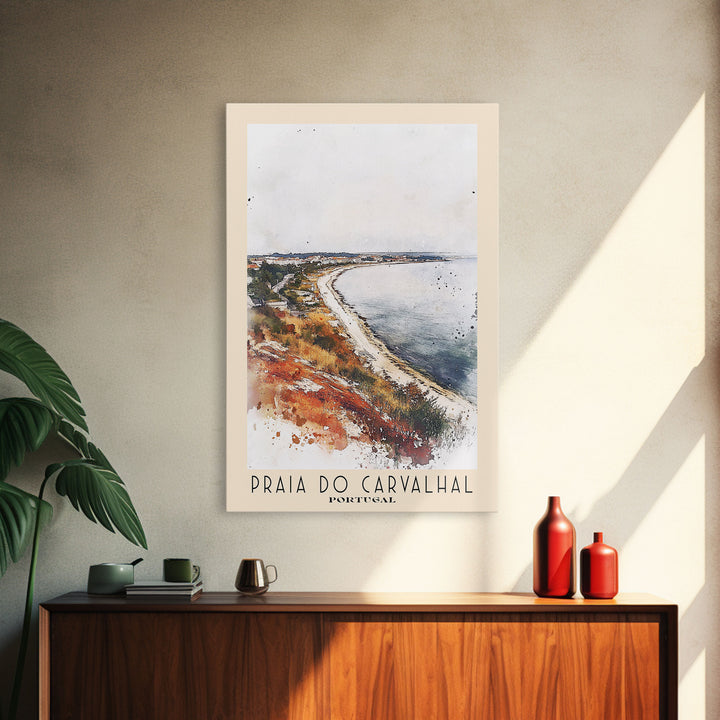 Praia do Carvalhal, Portugal Watercolor Print, Vacation Gift, Portugal Wall Art, Beach Painting, Beach Decor, Large Wall Art, Wood Frame Art