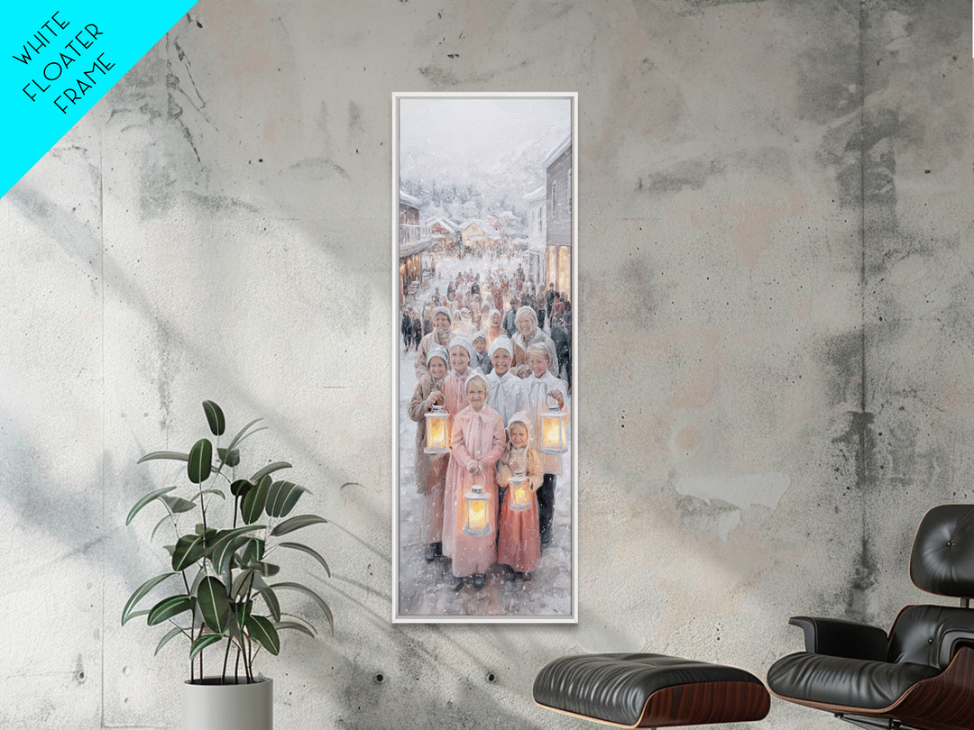 Lantern Carolers – Framed Canvas Print – Christian Christmas Art – Christmas Wall Art – Christian Art Canvas – Skinny Art – Christmas Art P