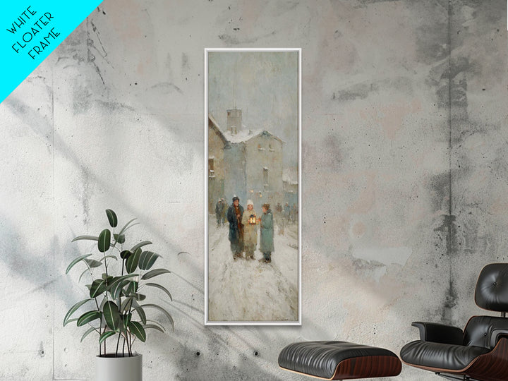 Evening Lantern Walk – Framed Canvas Print – Christian Art Canvas – Vintage Christmas Art – Christian Wall Art – Skinny Art – Christian Chr