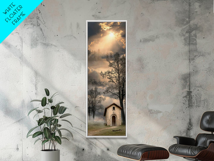 Rustic Chapel Stone – Framed Canvas Print – Vintage Christian Art – Christian Wall Art – Christian Art Canvas – Tall Narrow Wall Art – Chri