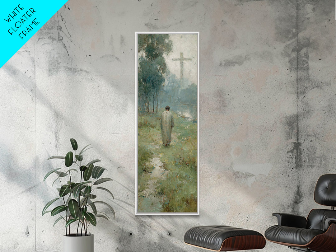 Silent Morning Path, Framed Canvas Print, Christian Art Canvas, Narrow Art, Christian Painting, Subtle Christian Art, Christmas Wall Art
