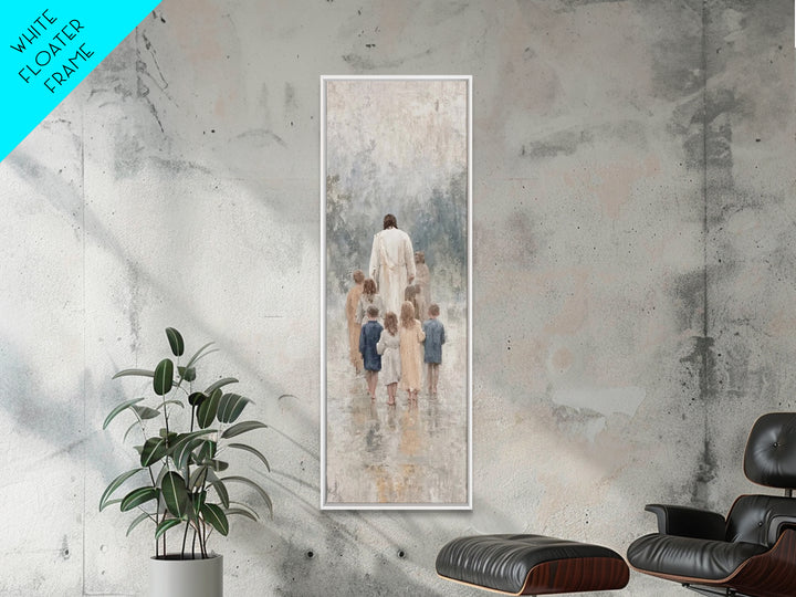 Walking With Jesus | Framed Canvas Print | Tall Narrow Wall Art | Christian Art Print | Jesus Painting | Christian Decor | Subtle Christian
