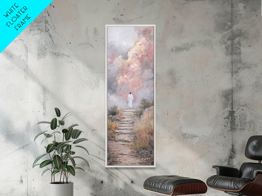 Heavenward Steps | Framed Canvas Print | Jesus Painting | Christian Art Canvas | Christian Wall Art | Tall Skinny Art Print | Christmas Art
