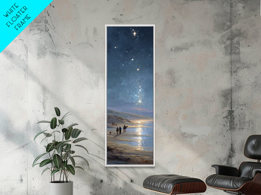 Guiding Shore Star, Framed Canvas Print, Christian Art Canvas, Christian Wall Art, Christmas Art, Tall Skinny Art Print, Christian Christma