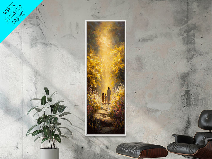 Golden Way Home – Framed Canvas Print – Narrow Art – Christian Christmas Art – Jesus Painting – Christian Wall Art – Christian Art Print