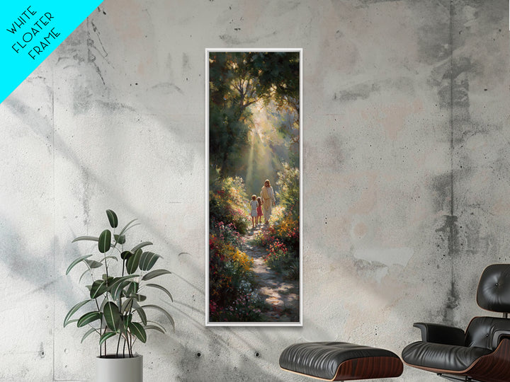Radiant Garden Path – Framed Canvas Print | Tall Narrow Wall Art | Jesus Painting | Christian Art Canvas | Christian Decor | Christian Wall