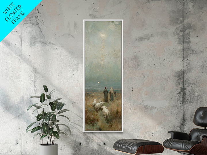 Shepherds At Dawn - Framed Canvas Print - Jesus Painting - Christian Art Canvas - Christian Christmas Art - Narrow Art - Christian Wall Art