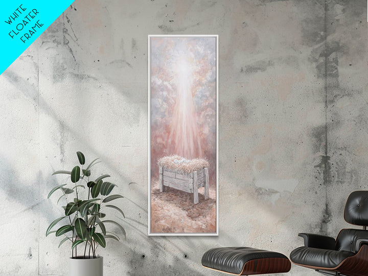 Humble Manger Glow - Framed Canvas Print - Christian Art Canvas - Christian Wall Art - Jesus Painting - Narrow Art - Christian Christmas Ar