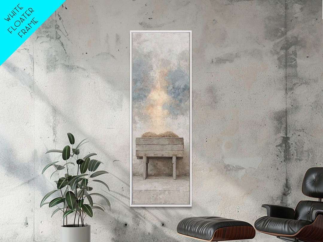 Holy Manger Light – Framed Canvas Print – Christian Wall Art – Christian Art Canvas – Narrow Art – Christian Christmas Art – Jesus Painting
