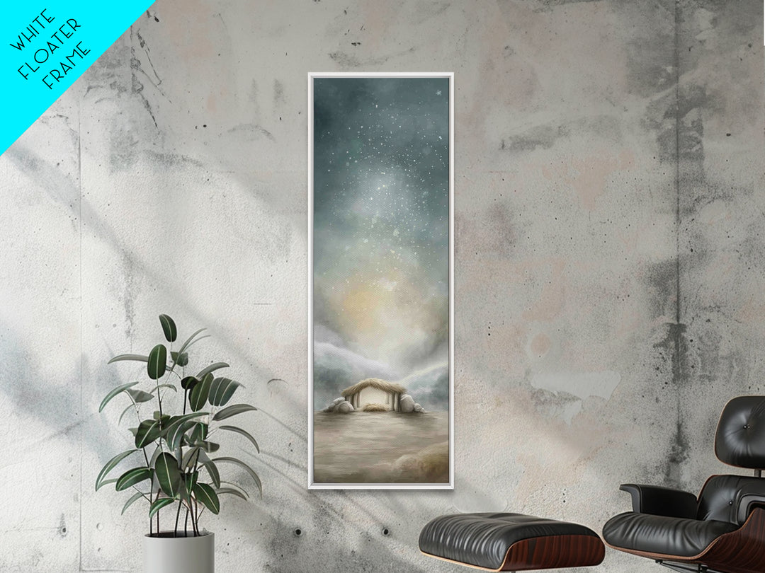 Winter Stable Hope – Framed Canvas Print – Christian Wall Art – Tall Narrow Wall Art – Christian Art Canvas – Jesus Painting – Christian Ch