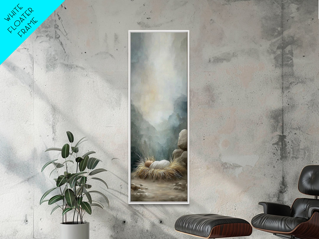 Holy Manger Peace – Framed Canvas Print – Christian Wall Art – Christian Art Canvas – Jesus Painting – Tall Narrow Wall Art