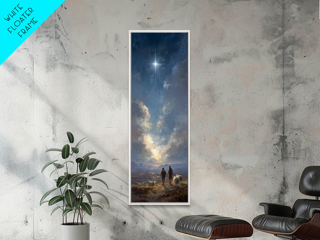 Heaven’s Guiding Ray | Framed Canvas Print | Christian Art Canvas | Narrow Art | Christian Wall Art | Christian Christmas Art