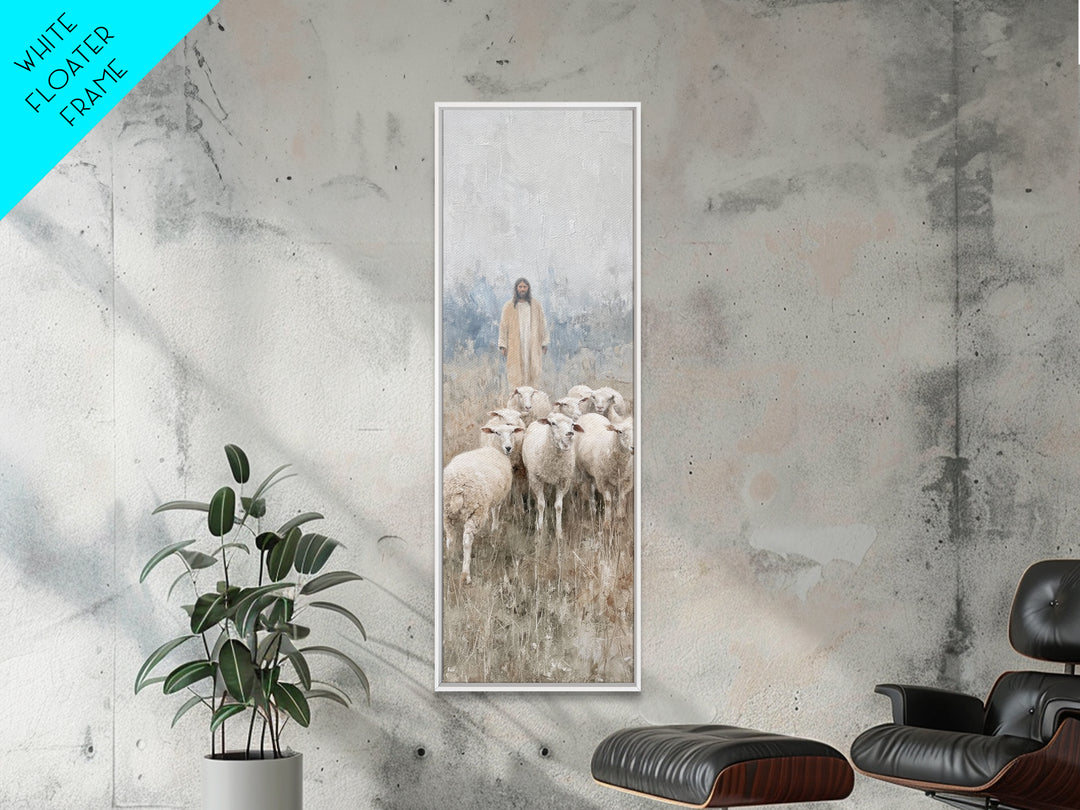 Shepherd’s Calm Journey | Framed Canvas Print | Christian Art Canvas | Tall Skinny Art Print | Jesus Painting | Christian Christmas Art | C