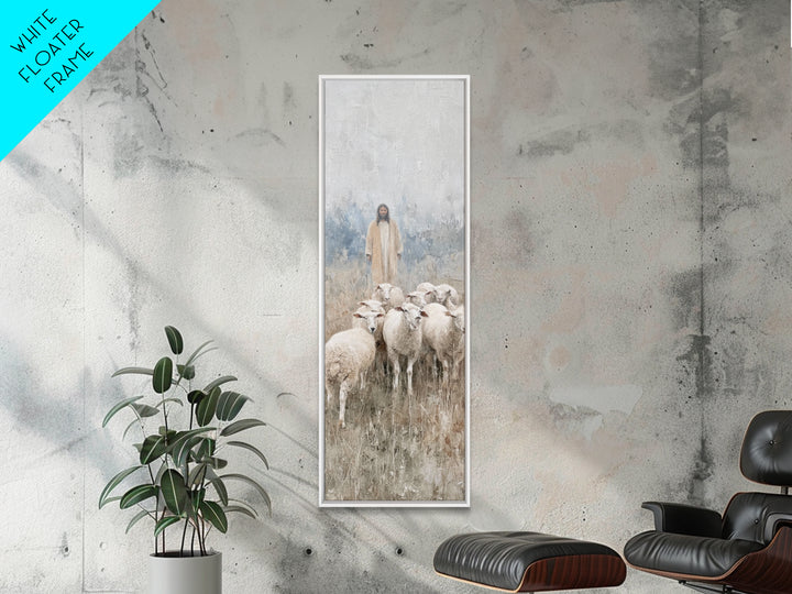Shepherd’s Calm Journey | Framed Canvas Print | Christian Art Canvas | Tall Skinny Art Print | Jesus Painting | Christian Christmas Art | C