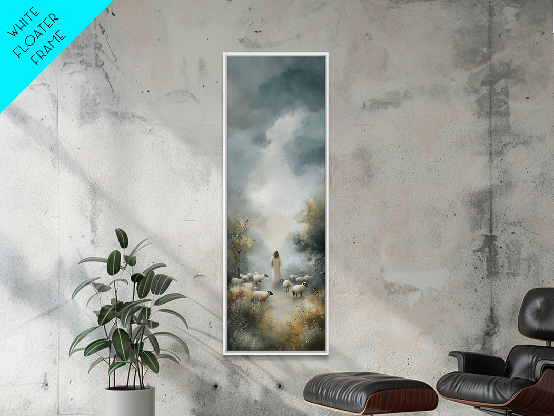 Cloudbound Shepherd – Framed Canvas Print – Christian Wall Art – Jesus Painting – Christian Art Canvas – Tall Skinny Art Print – Christian